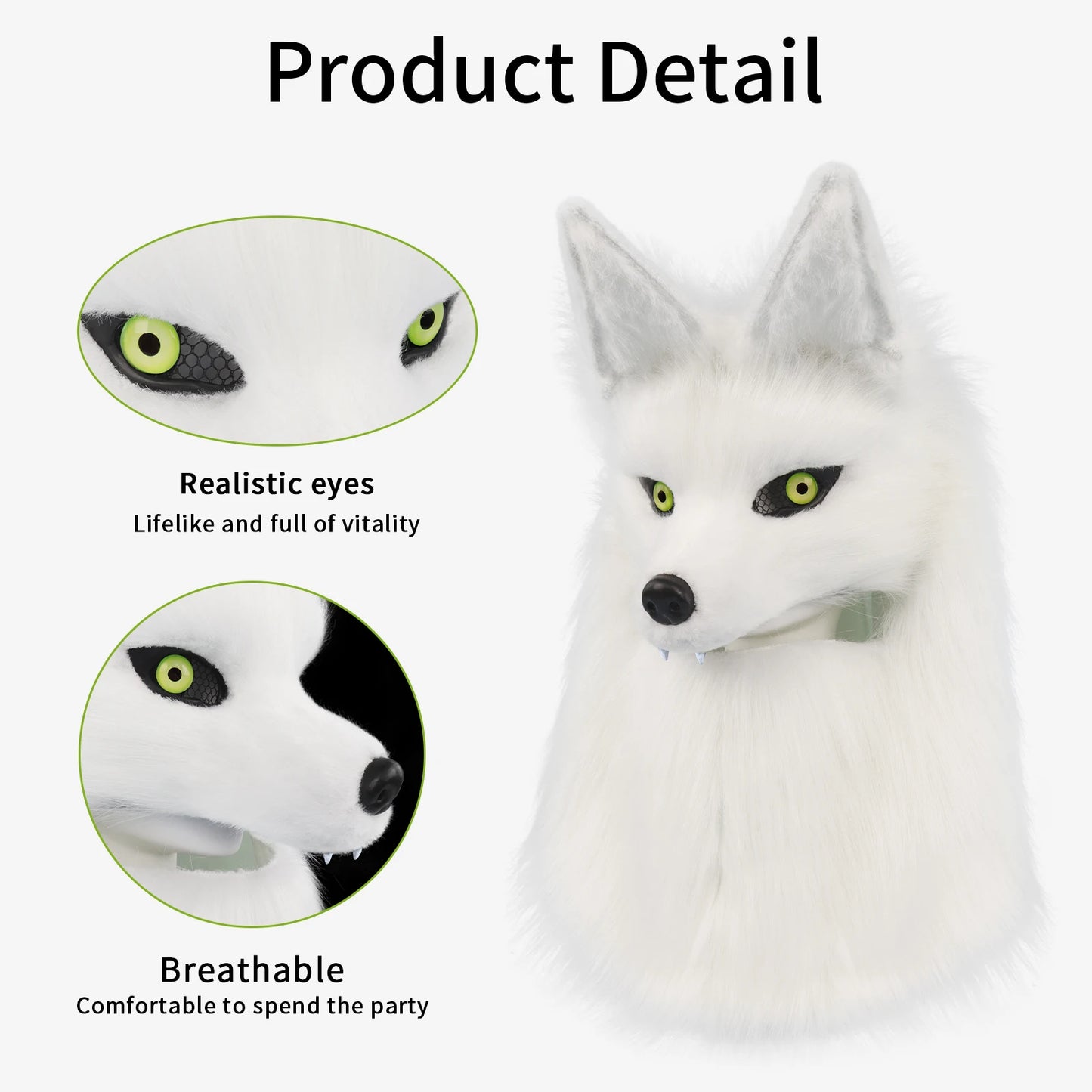 Premium Furry Head Mask Wolf Dog Plush Faux Fur For Halloween Masquerade Cosplay - ToylandEU