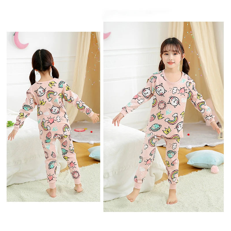 Premium Girls Pajama Set With Cotton 100 And Pink Cat Print Long Sleeve Ages 7 To 14 - ToylandEU