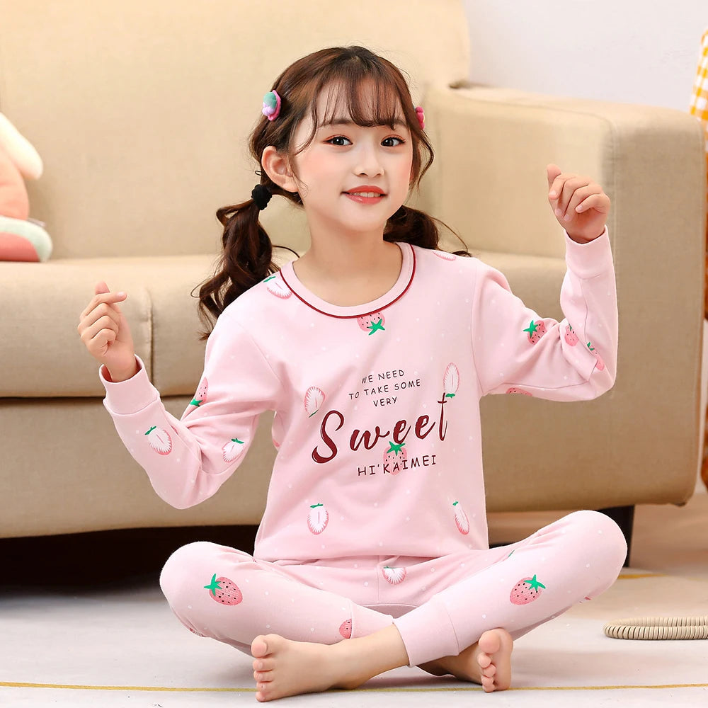 Premium Girls Pajama Set With Cotton 100 And Pink Cat Print Long Sleeve Ages 7 To 14 - ToylandEU