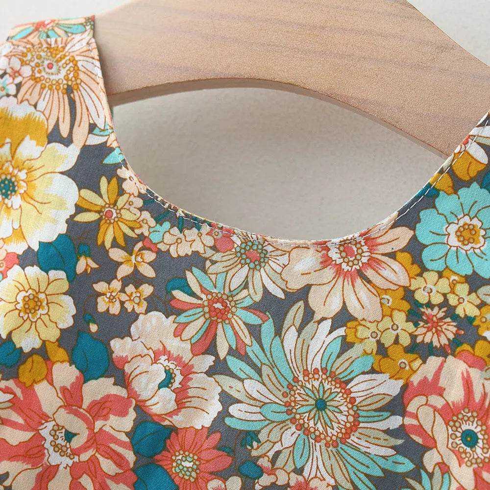 Premium Girls Summer Dress Set Floral Seaside Pattern Butterfly Backless Design With Hat For Vacation - ToylandEU