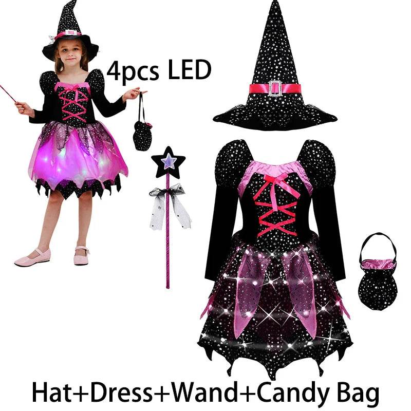 Premium Girls Witch Costume Led Dress With Hat For Halloween - ToylandEU