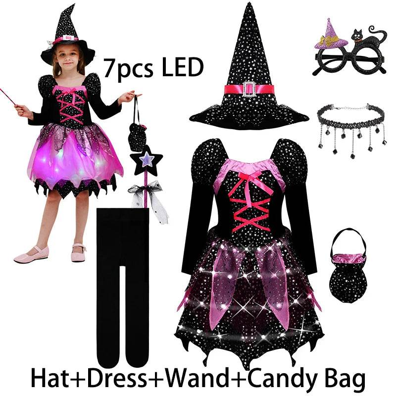 Premium Girls Witch Costume Led Dress With Hat For Halloween - ToylandEU