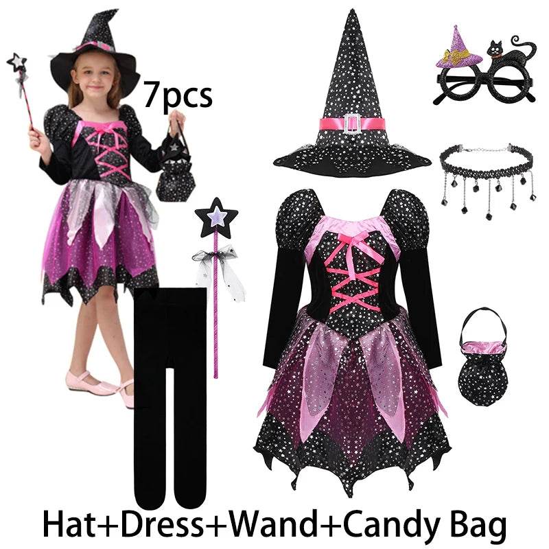 Premium Girls Witch Costume Led Dress With Hat For Halloween - ToylandEU