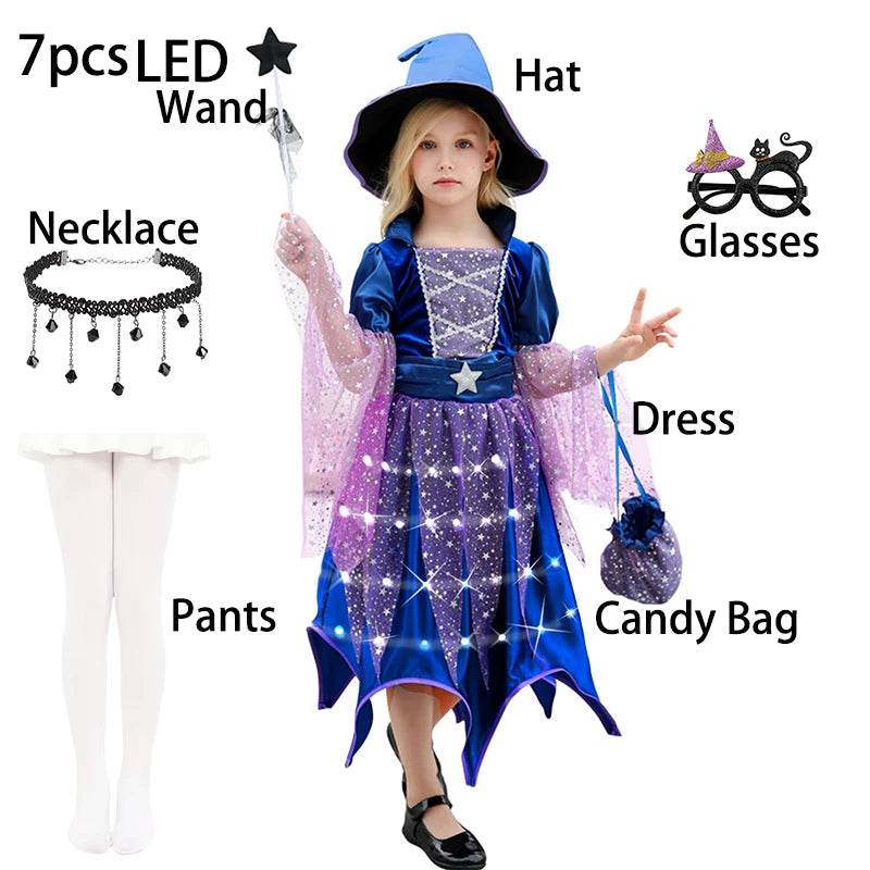 Premium Girls Witch Costume Led Dress With Hat For Halloween - ToylandEU