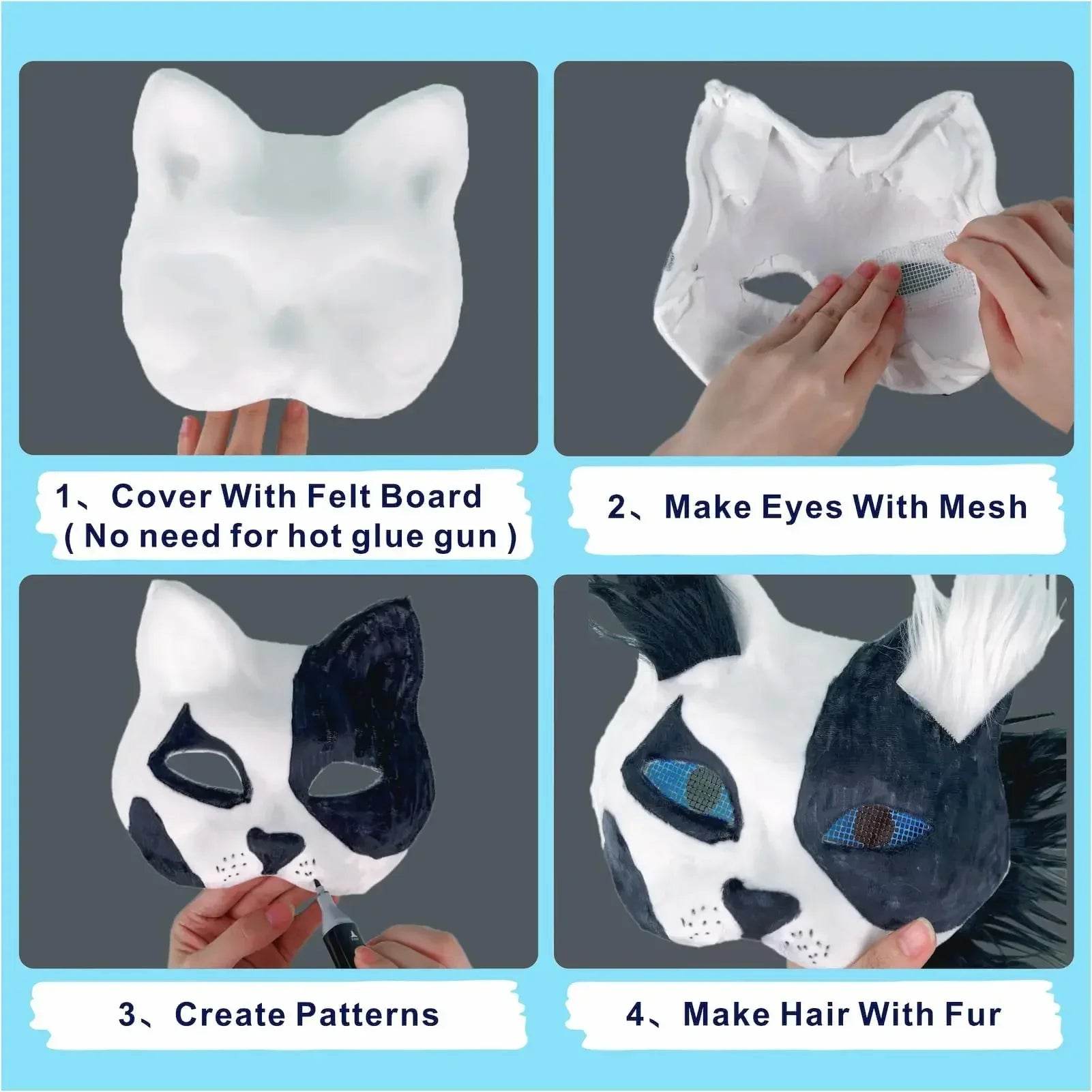 Premium Half Face Mask Kit Hand Painted Cat Masks Halloween - ToylandEU