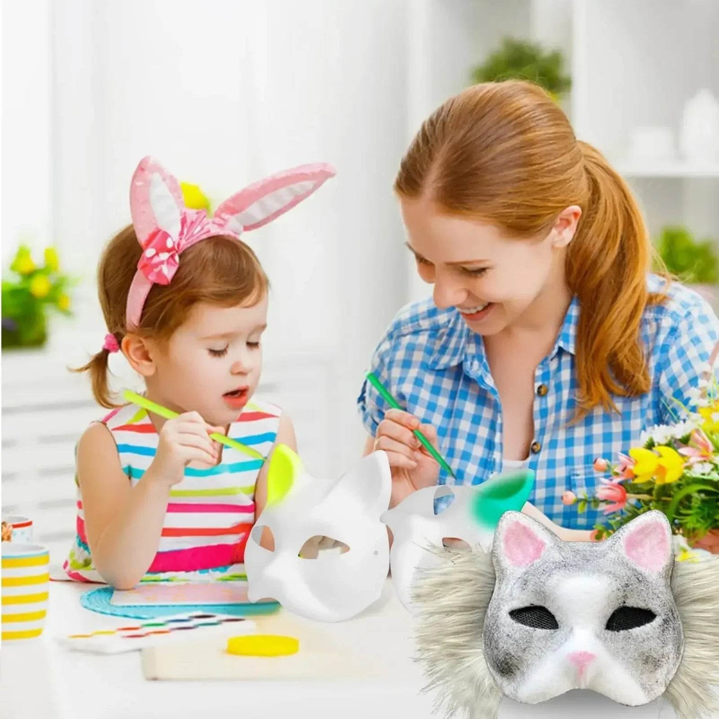 Premium Half Face Mask Kit Hand Painted Cat Masks Halloween - ToylandEU