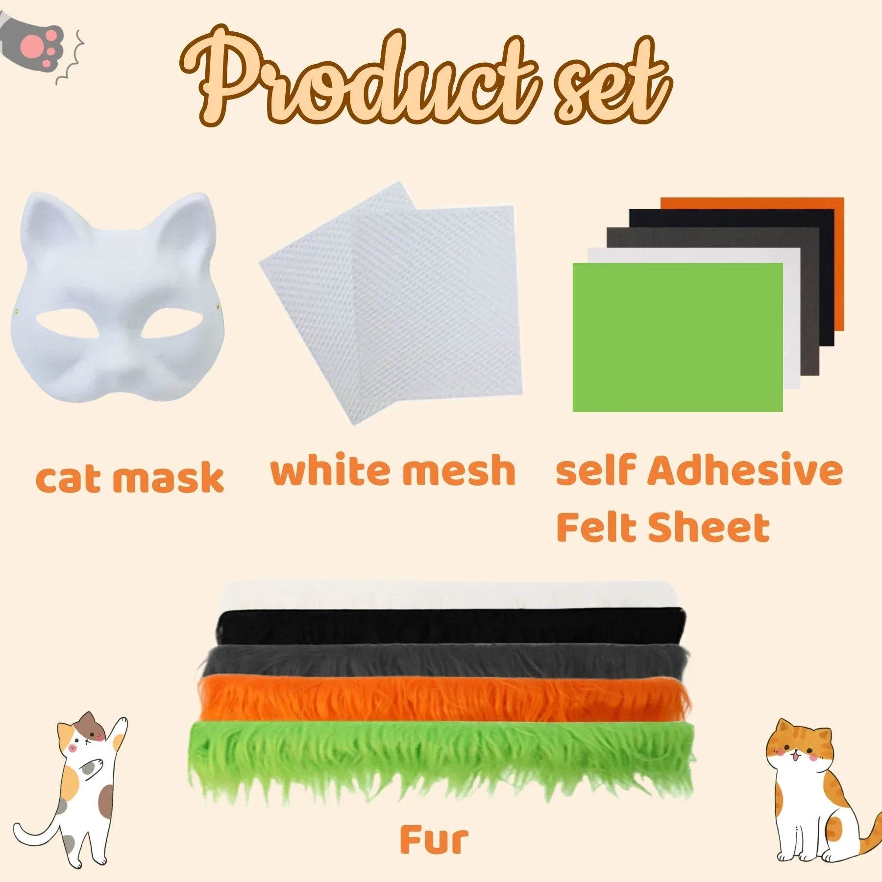 Premium Half Face Mask Kit Hand Painted Cat Masks Halloween - ToylandEU