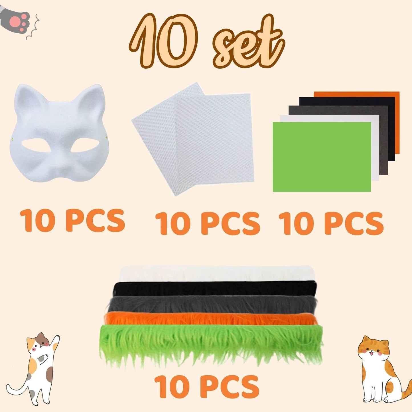 Premium Half Face Mask Kit Hand Painted Cat Masks Halloween - ToylandEU