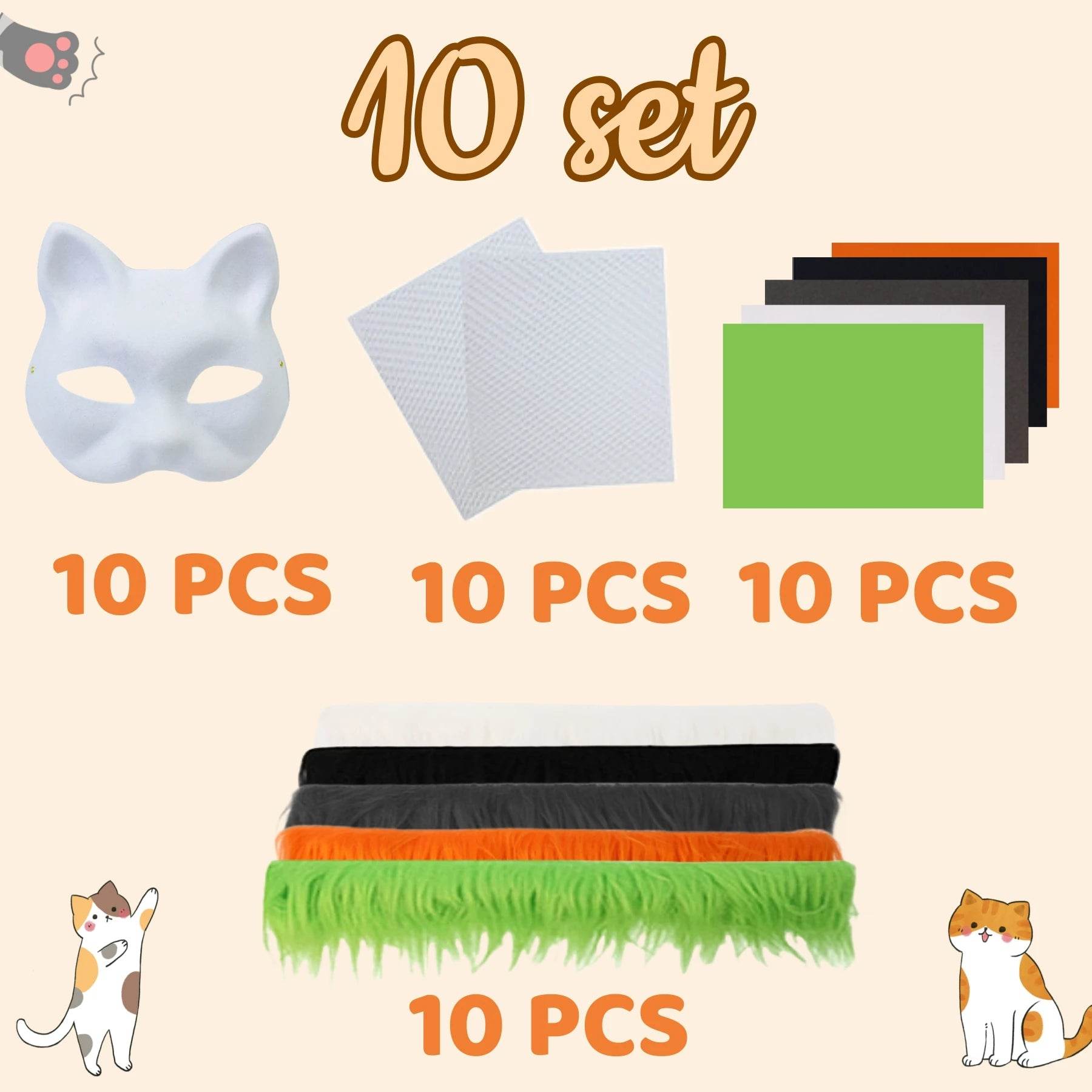 Premium Half Face Mask Kit Hand Painted Cat Masks Halloween - ToylandEU