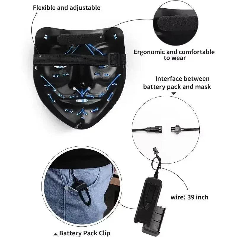 Premium Halloween Mask Glow In The Dark LED Light Up For Men - ToylandEU