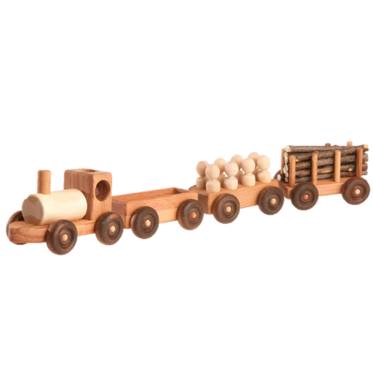 Premium Handmade Wooden Train Set With Engine And 3 Cars - ToylandEU