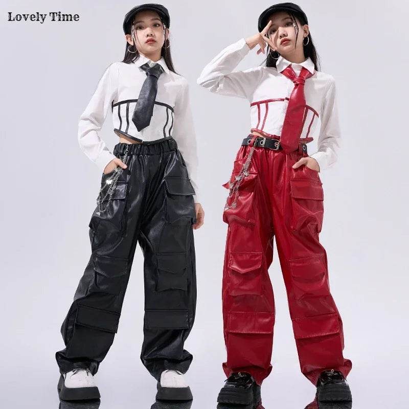 Premium Hip Hop Crop Top PU Leather Cargo Pants Girls - ToylandEU