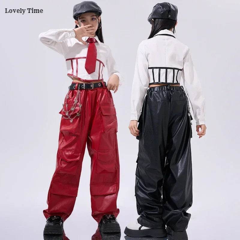 Premium Hip Hop Crop Top PU Leather Cargo Pants Girls - ToylandEU