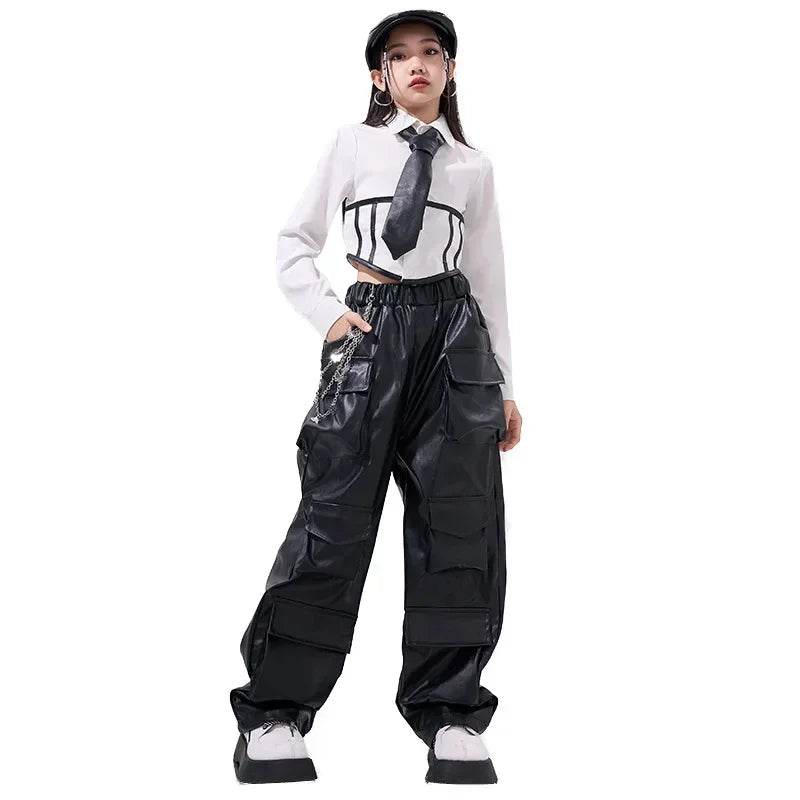 Premium Hip Hop Crop Top PU Leather Cargo Pants Girls - ToylandEU