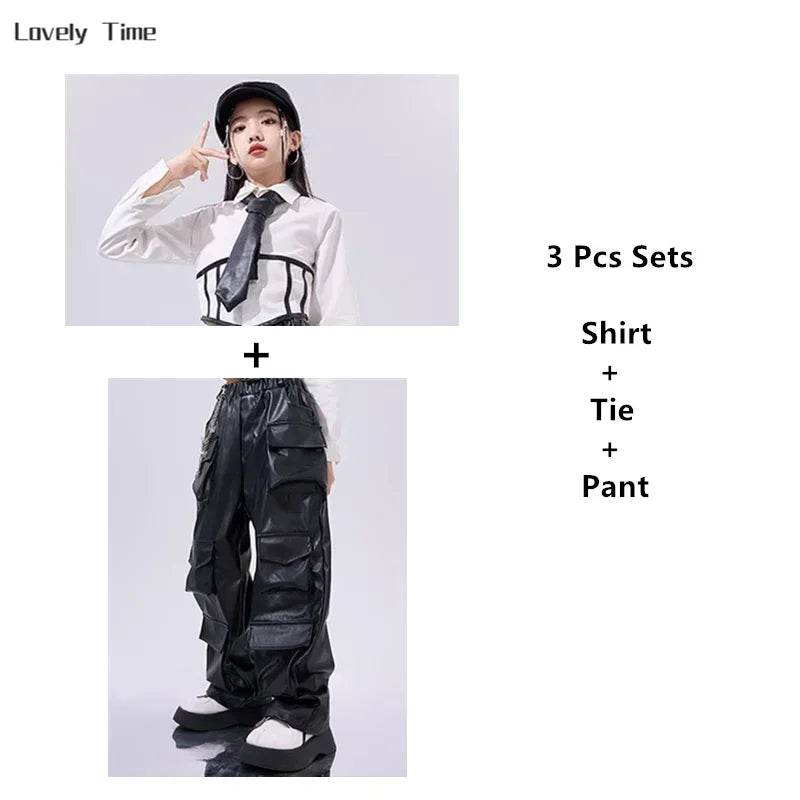 Premium Hip Hop Crop Top PU Leather Cargo Pants Girls - ToylandEU