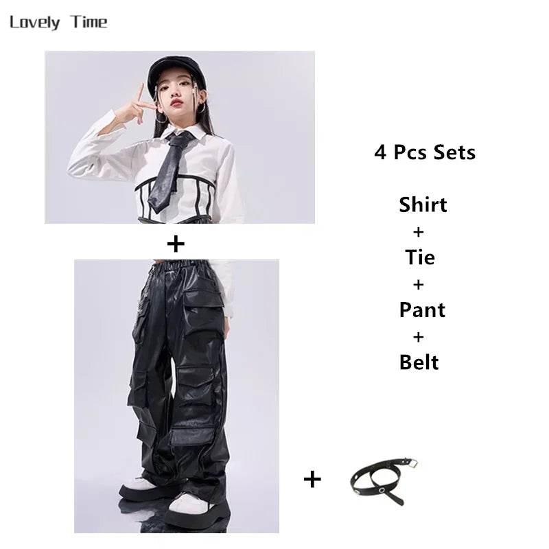 Premium Hip Hop Crop Top PU Leather Cargo Pants Girls - ToylandEU
