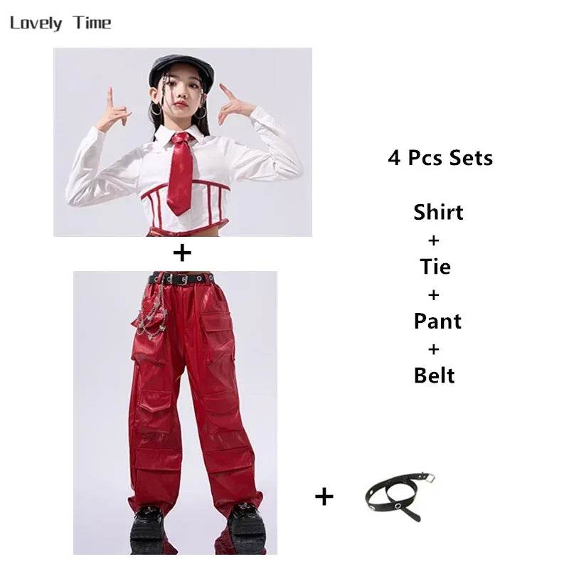 Premium Hip Hop Crop Top PU Leather Cargo Pants Girls - ToylandEU
