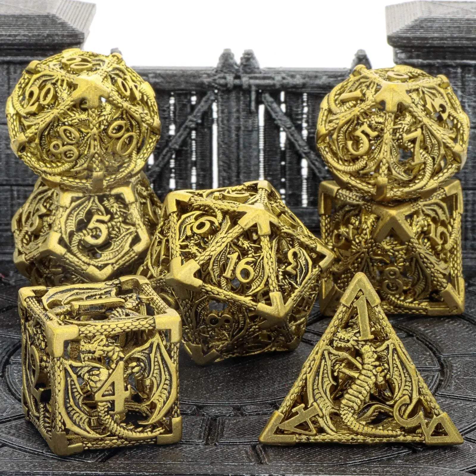 Premium Hollow Metal Dungeons and Dragons Dice Set with Intricate Dragon Design for RPG Enthusiasts - ToylandEU