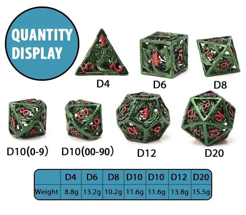 Premium Hollow Metal Dungeons and Dragons Dice Set with Intricate Dragon Design for RPG Enthusiasts - ToylandEU