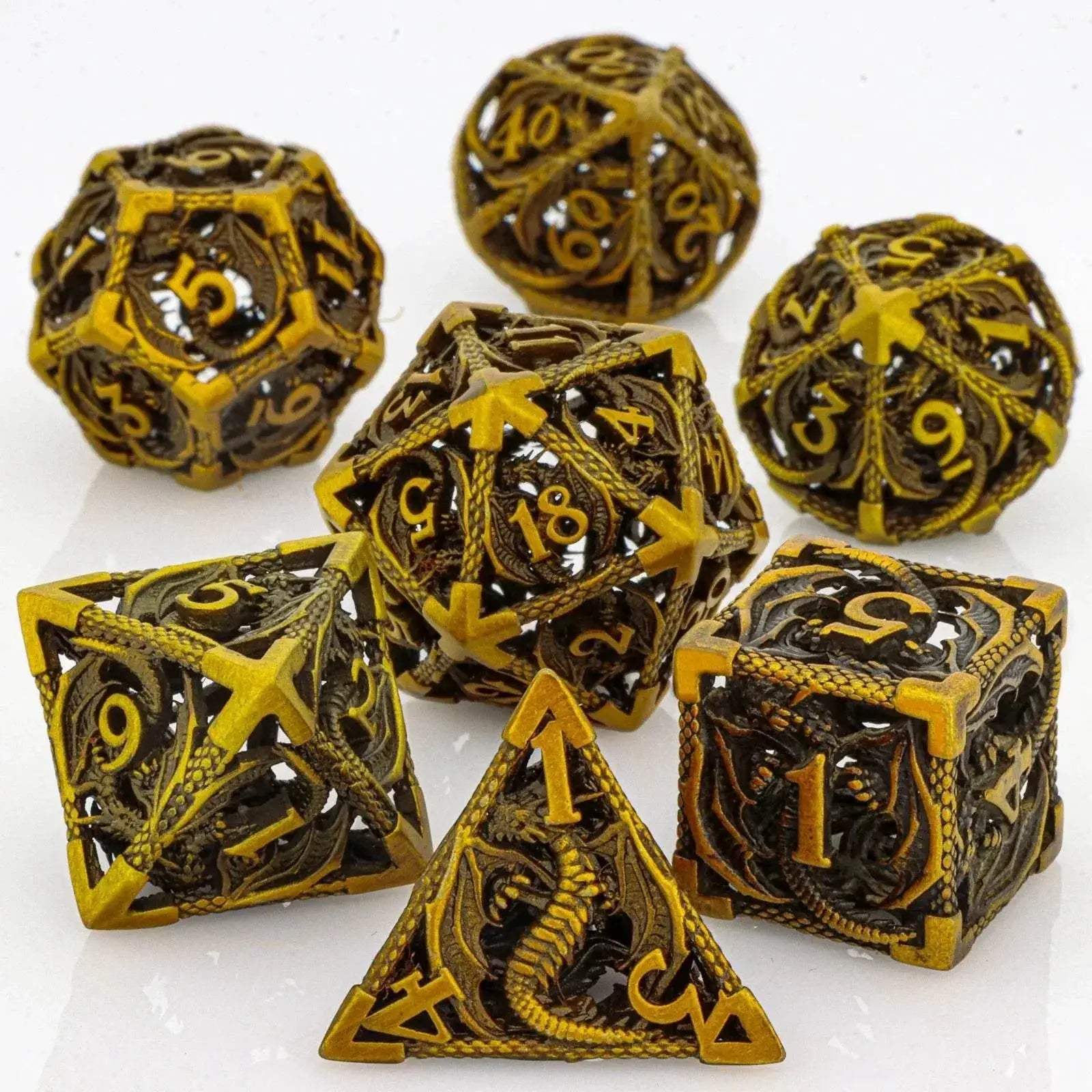 Premium Hollow Metal Dungeons and Dragons Dice Set with Intricate Dragon Design for RPG Enthusiasts - ToylandEU