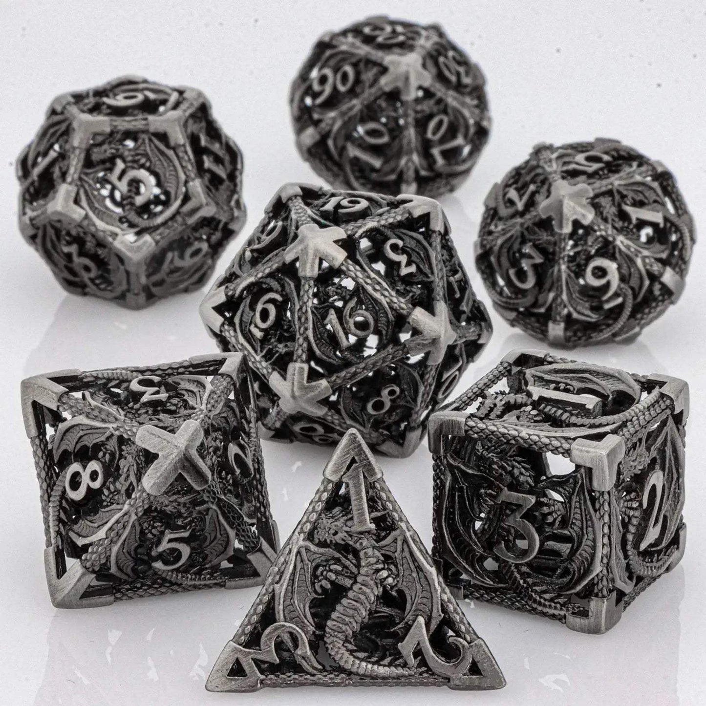 Premium Hollow Metal Dungeons and Dragons Dice Set with Intricate Dragon Design for RPG Enthusiasts - ToylandEU