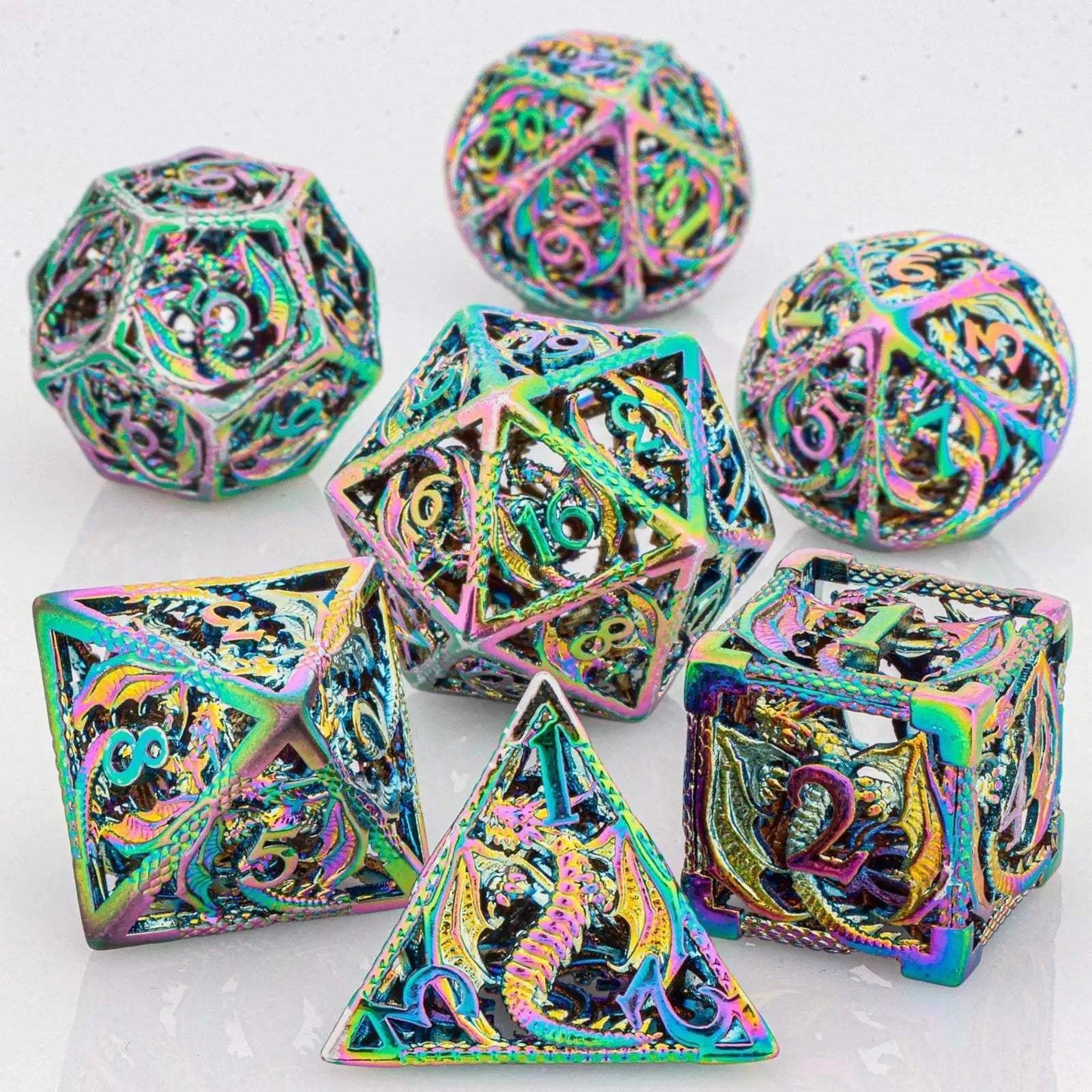 Premium Hollow Metal Dungeons and Dragons Dice Set with Intricate Dragon Design for RPG Enthusiasts - ToylandEU