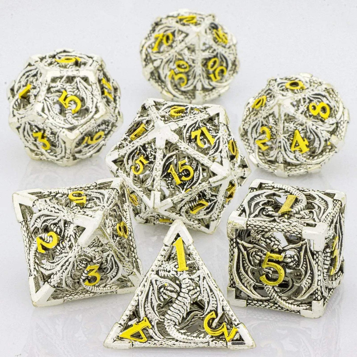 Premium Hollow Metal Dungeons and Dragons Dice Set with Intricate Dragon Design for RPG Enthusiasts - ToylandEU