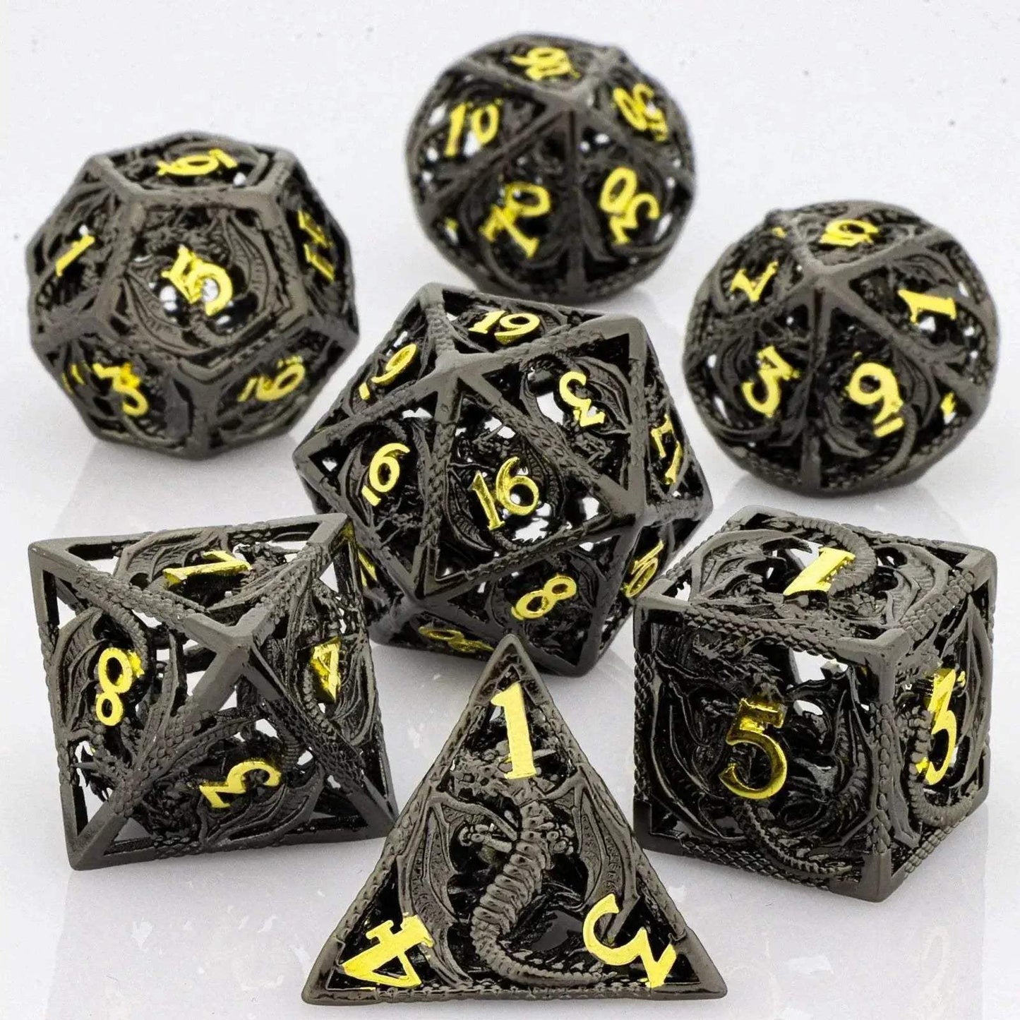 Premium Hollow Metal Dungeons and Dragons Dice Set with Intricate Dragon Design for RPG Enthusiasts - ToylandEU