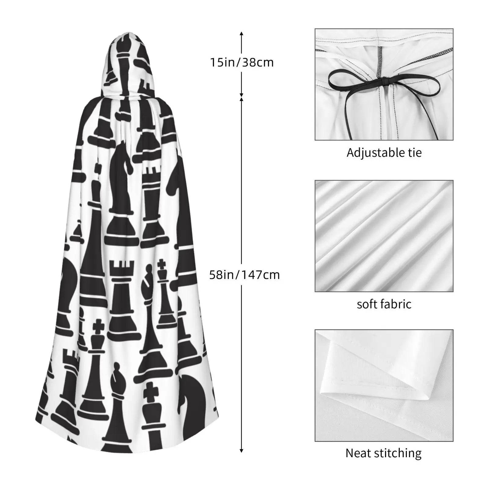 Premium Hooded Cloak With Chess Pieces Unisex Cosplay - ToylandEU