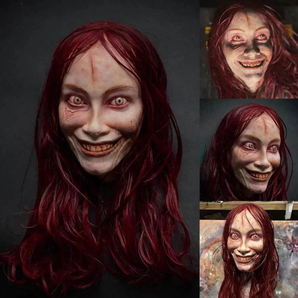 Premium Horror Mask Red Creepy Smile White Lady Cosplay - ToylandEU