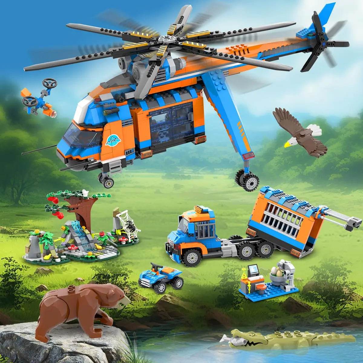 Premium Jungle Rescue Helicopter Building Set For Kids - ToylandEU