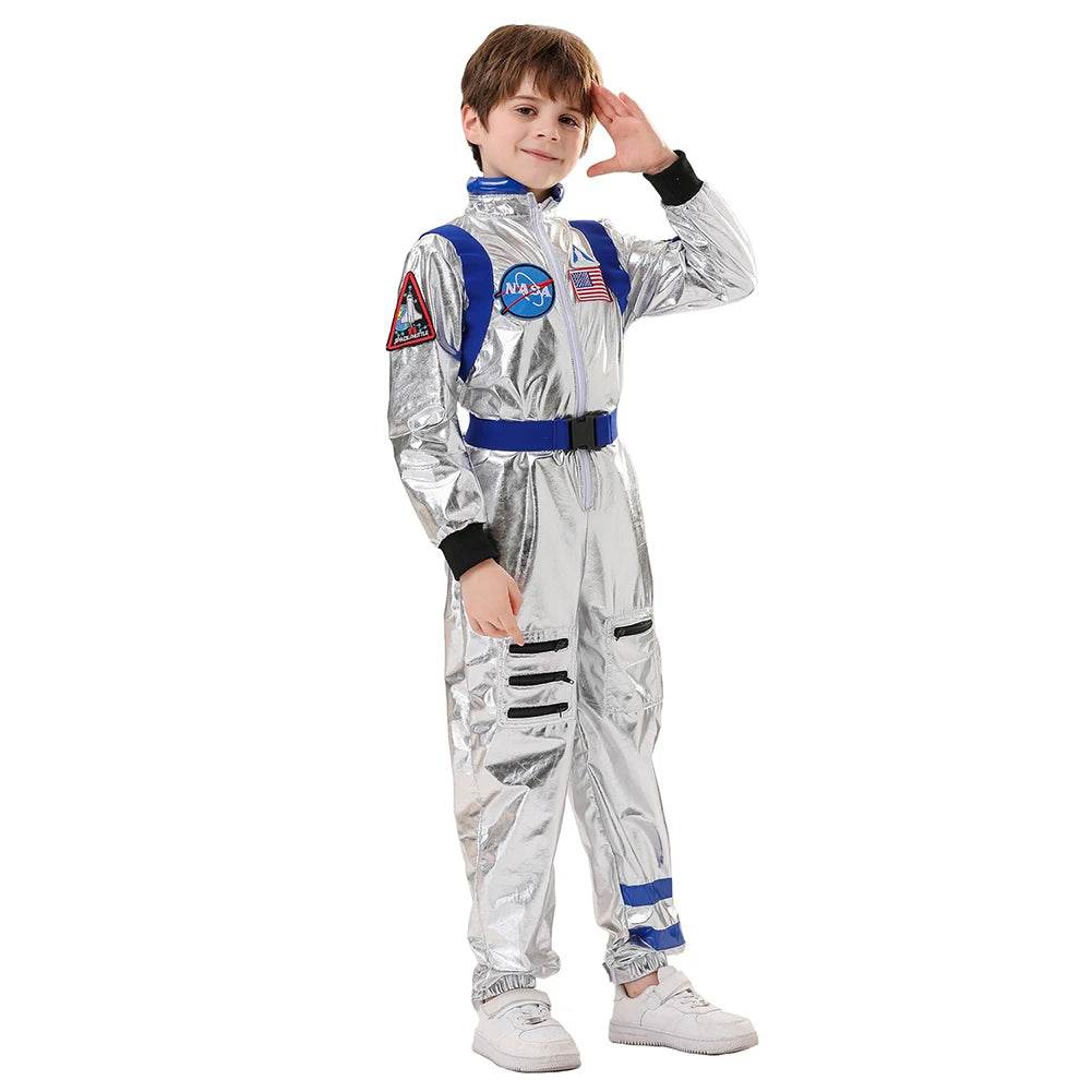 Premium Kids Astronaut Costume Silver Jumpsuit For Halloween - ToylandEU
