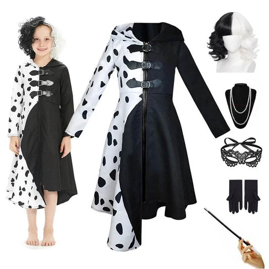 Premium Kids Costume Dalmatian Jumpsuit Cruella Style Girls - ToylandEU