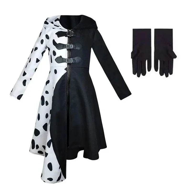 Premium Kids Costume Dalmatian Jumpsuit Cruella Style Girls - ToylandEU