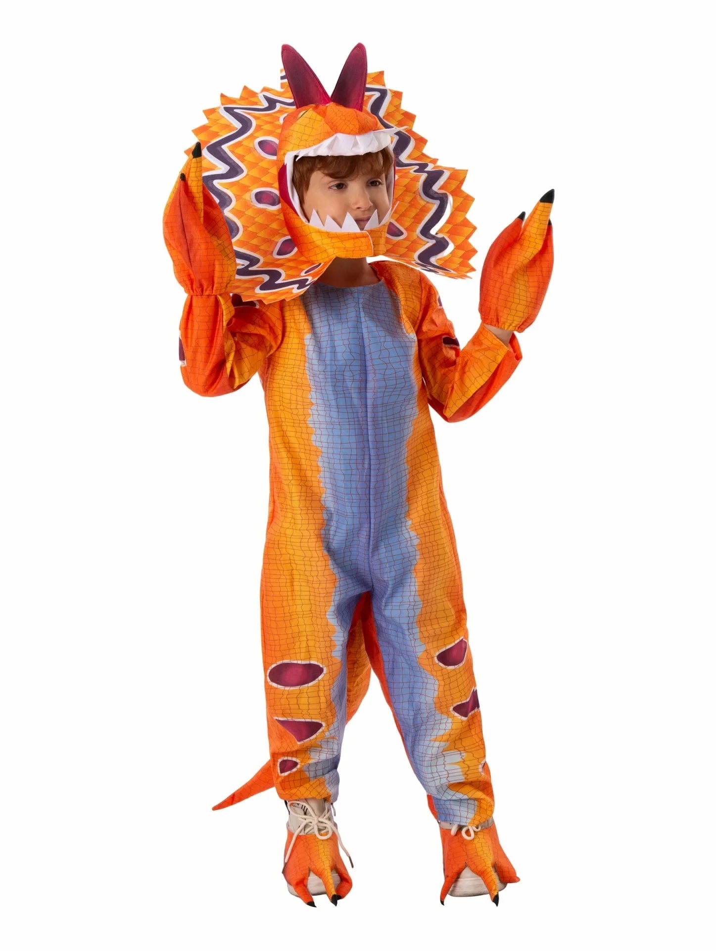 Premium Kids Costume Triceratops Dinosaur Outfit Knit Polyester For Halloween And Dress Up - ToylandEU