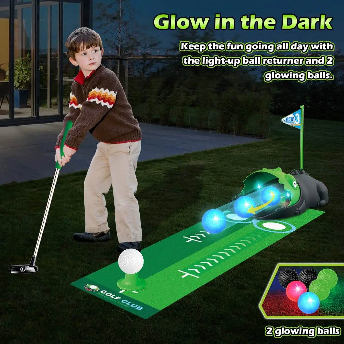 Premium Kids Golf Club Set LED Ball Returner For 3 Plus - ToylandEU
