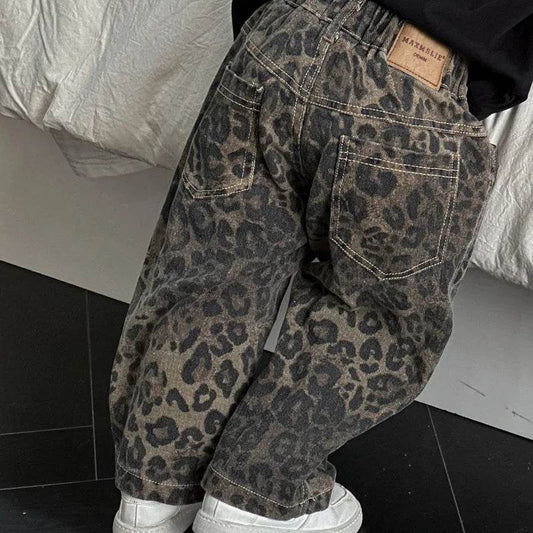 Premium Kids Jeans Leopard Print Loose Fit Elastic Waist Pure Cotton All Season For Ages 7 To 13 - ToylandEU