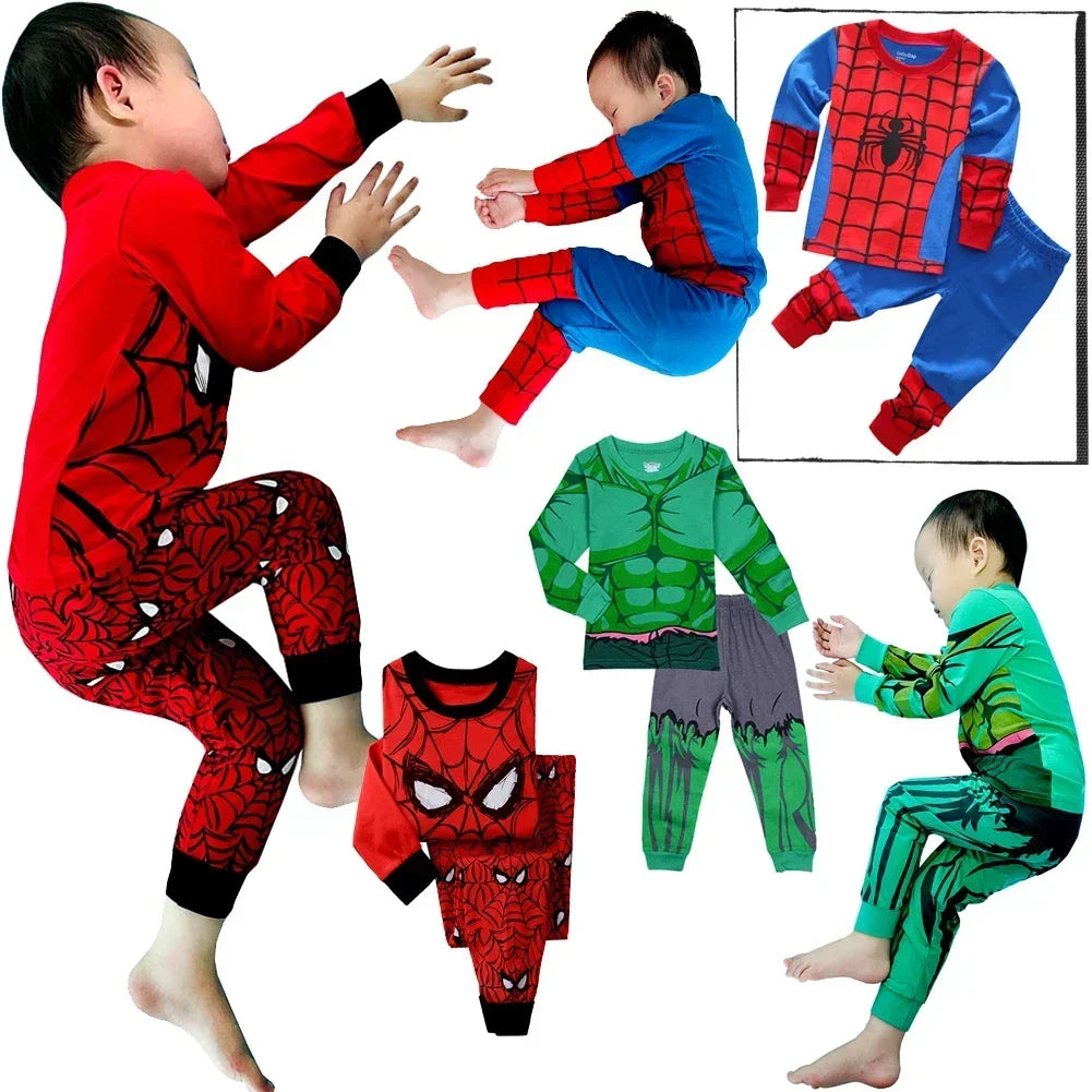 Premium Kids Pajamas Set Featuring Spiderman And Hulk Cartoon Long Sleeve Sleepwear Unisex Size 2 To 7T Free Shipping - ToylandEU
