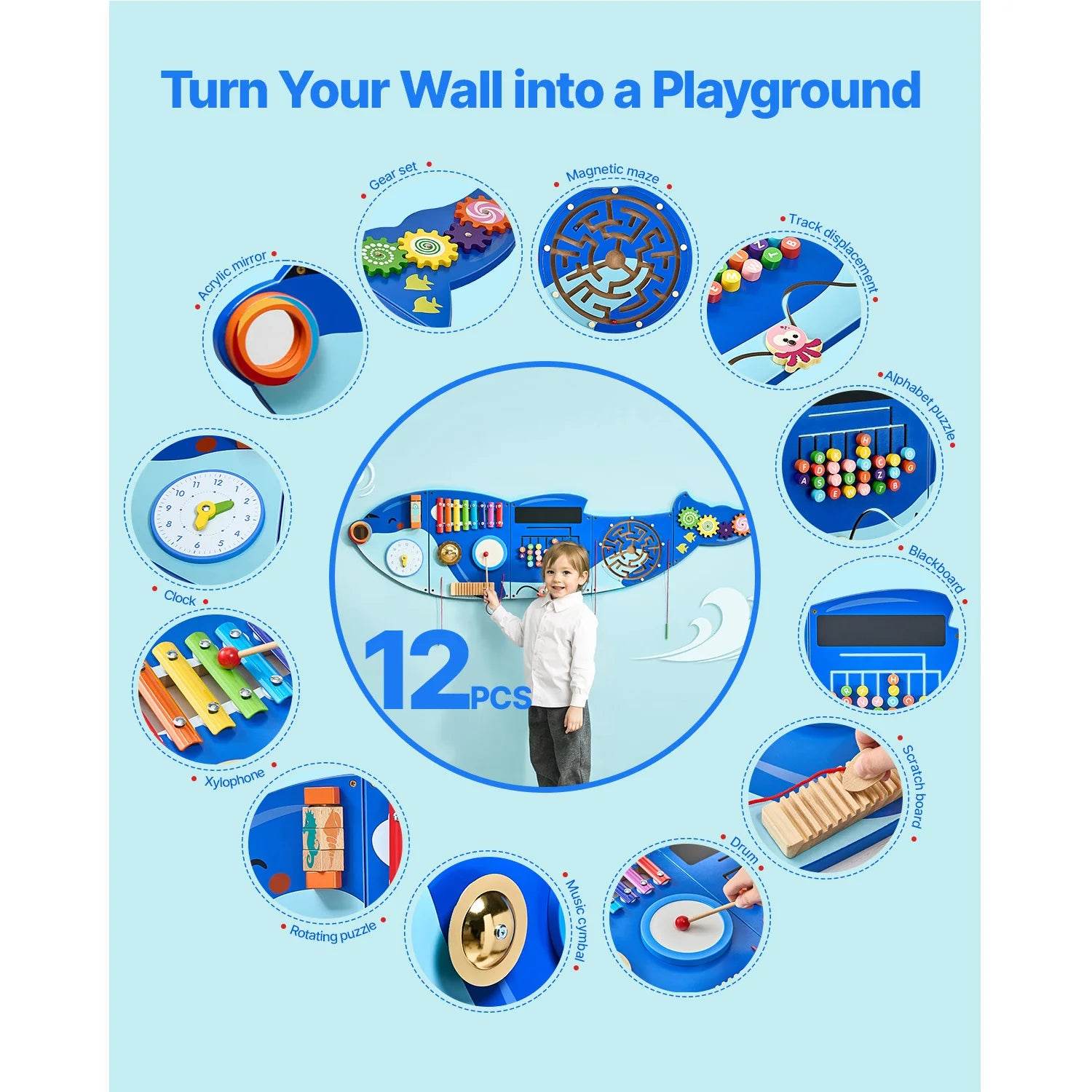 Premium Kids Wall Busy Board 12 Activities Toddler Play - ToylandEU