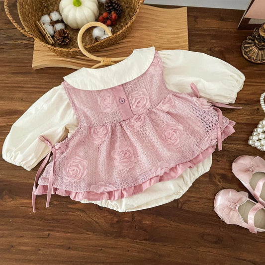 Premium Korean Style Baby Dress Set With Rose Lace Vest For 1 2 Year Old Girls - ToylandEU
