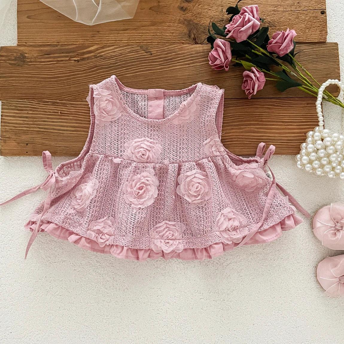 Premium Korean Style Baby Dress Set With Rose Lace Vest For 1 2 Year Old Girls - ToylandEU