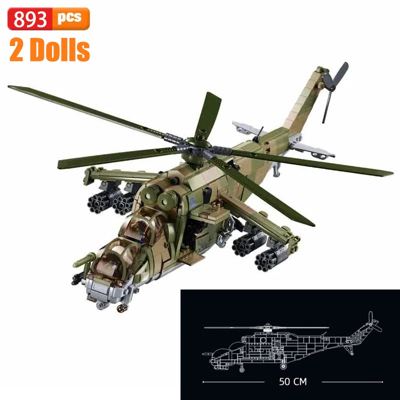 Premium LEGO Compatible Building Blocks Air Force Mi 24S Armed Transport Helicopter Model For Boys Gift - ToylandEU