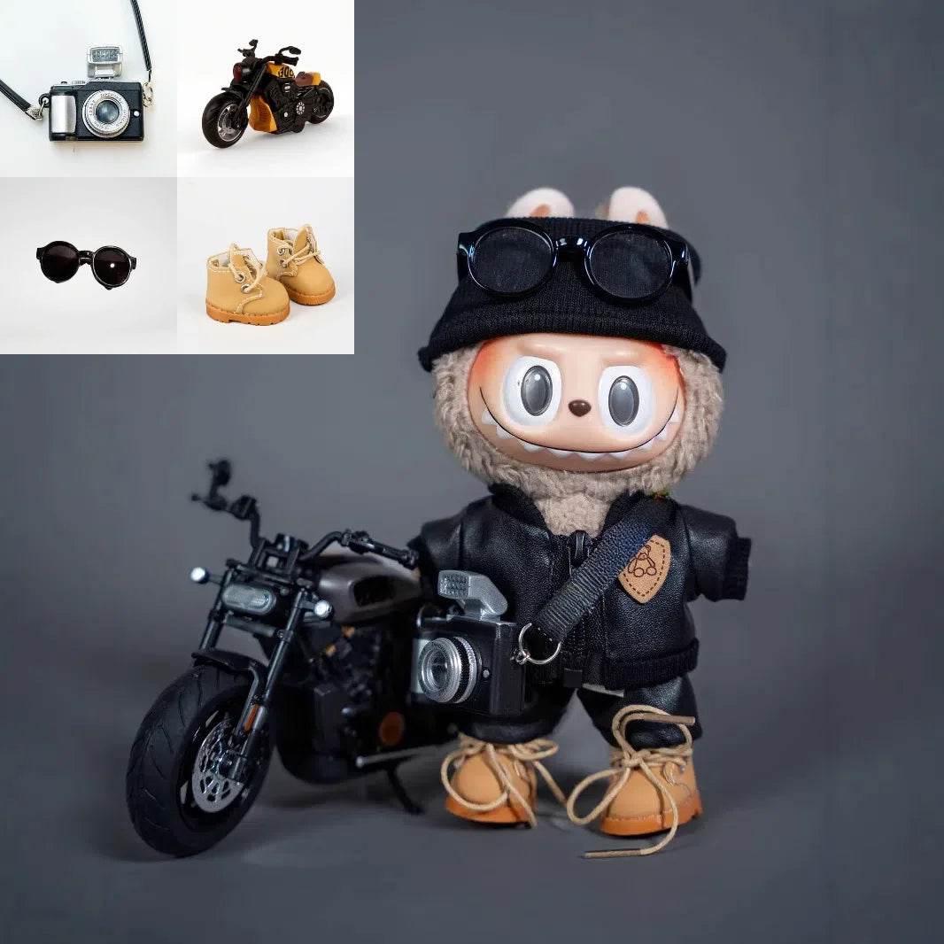 Premium Labubu Doll Leather Jacket With Bike Set For 17cm - ToylandEU