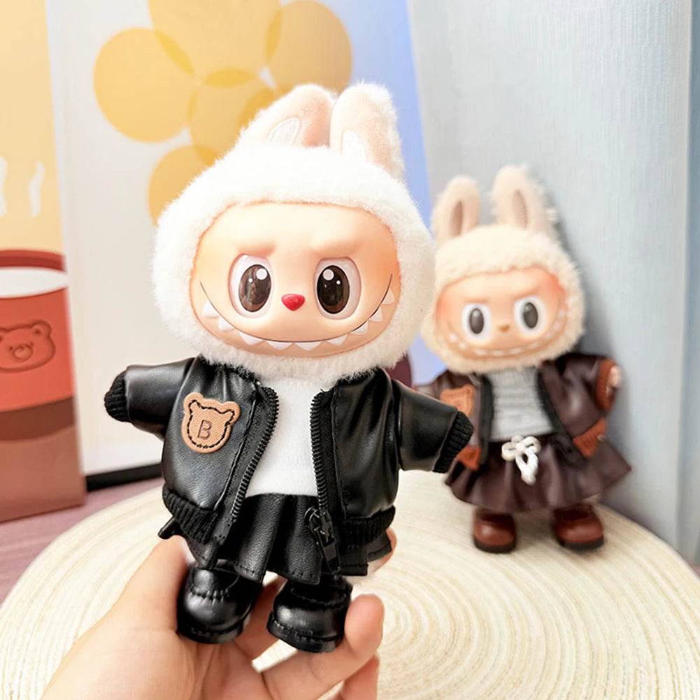 Premium Labubu Doll Leather Jacket With Bike Set For 17cm - ToylandEU