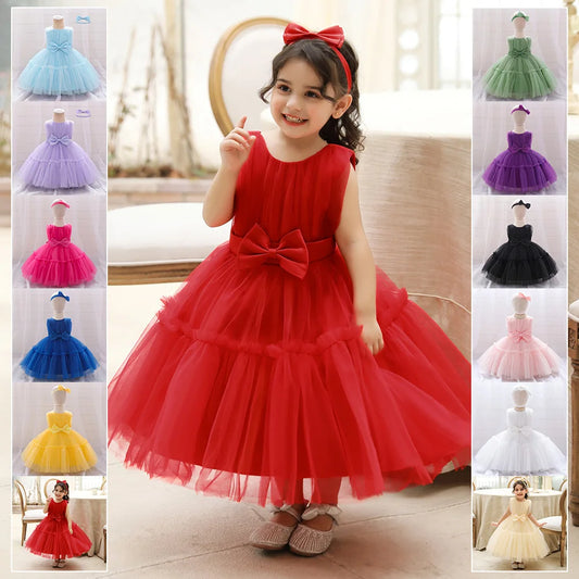 Premium Lace Two Piece Baby Girls Party Dress Set With Bow For Infants And Toddlers Birthday Princess Gown - ToylandEU