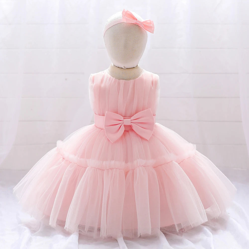 Premium Lace Two Piece Baby Girls Party Dress Set With Bow For Infants And Toddlers Birthday Princess Gown - ToylandEU