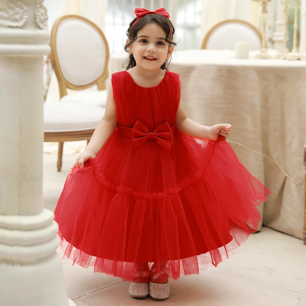 Premium Lace Two Piece Baby Girls Party Dress Set With Bow For Infants And Toddlers Birthday Princess Gown - ToylandEU