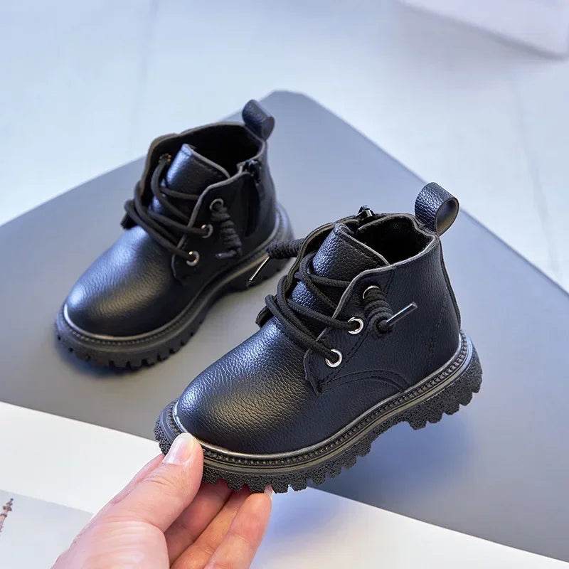 Premium Leather Ankle Boots With Anti Slip Cross Tied Closure For Toddlers And Kids Winter Wear - ToylandEU