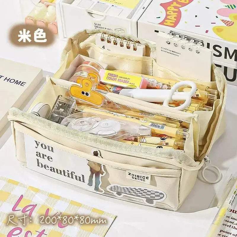 Premium Leather Pencil Case Ten Layer High Capacity Student - ToylandEU