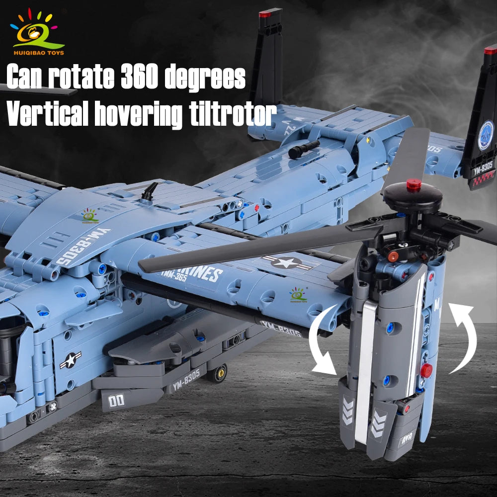Premium Lego Compatible Building Block Set With 1389 Pieces V 22 Tiltrotor Aircraft Model For Kids And Collectors - ToylandEU